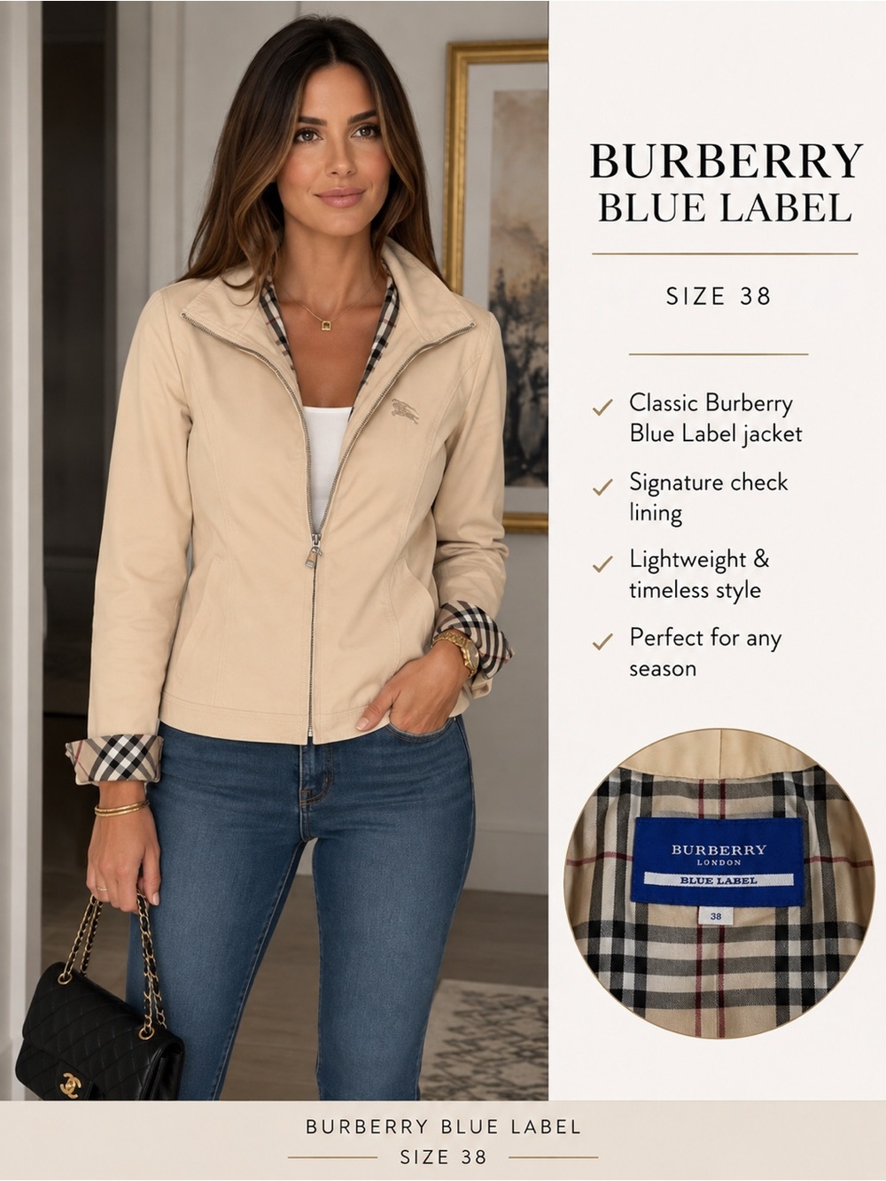 Burberry Blue Label Beige Lightweight Zip Jacket